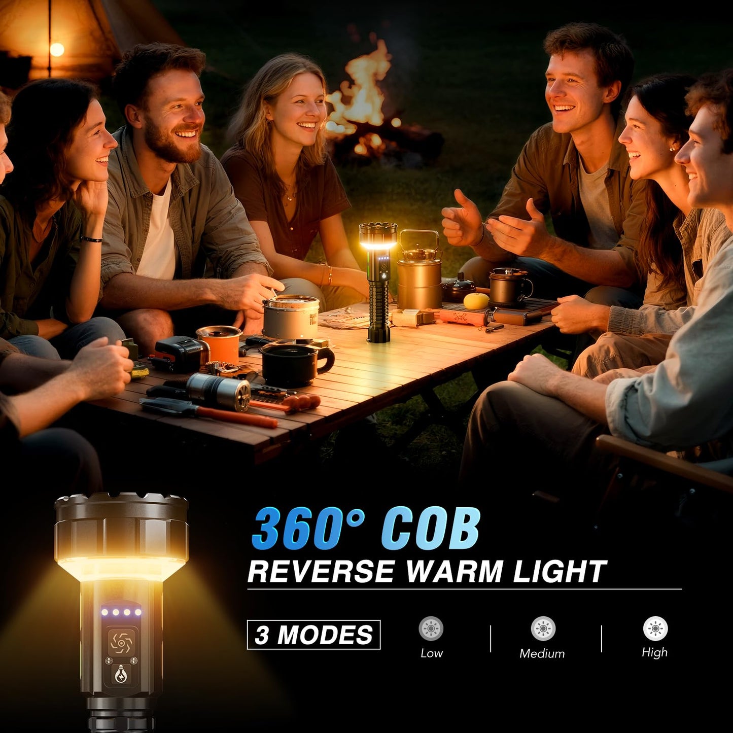 Flashlight High Lumen Rechargeable, Super Bright LED Tactical Flashlights with COB Camping Light, 11 Modes Waterproof Bidirectional Lighting Powerful Flash Light for Emergency Home Hiking (11 Modes)