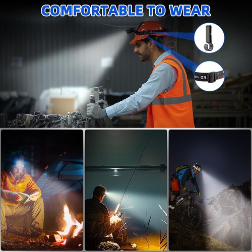 High Lumen Rechargeable Headlamp, Super Bright Head Lamp, 90°Angle Head Lights for Forehead, Adjustable Focus Headlight, 4Mode LED Headlamp Rechargeable, Headlamps for Adults Hard Hat Hiking (4Pack)