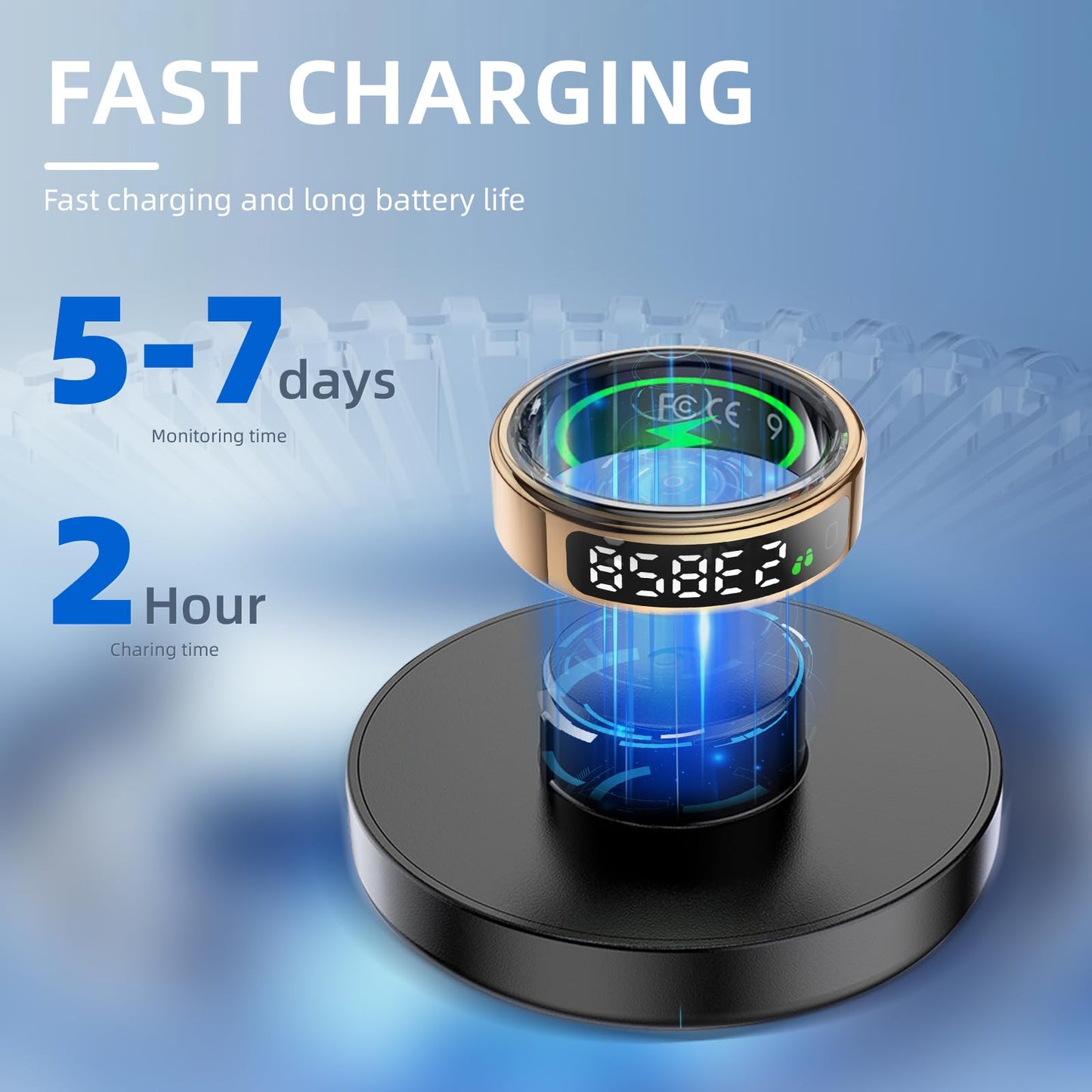 LCD Display Smart Ring - Sleep Tracker Touch Control Ring with Heart Rate/Blood Oxygen/Step Counter, Wireless Charging Dock, 5ATM Waterproof Fitness Tracker, No Subscription Fee for iOS/Android