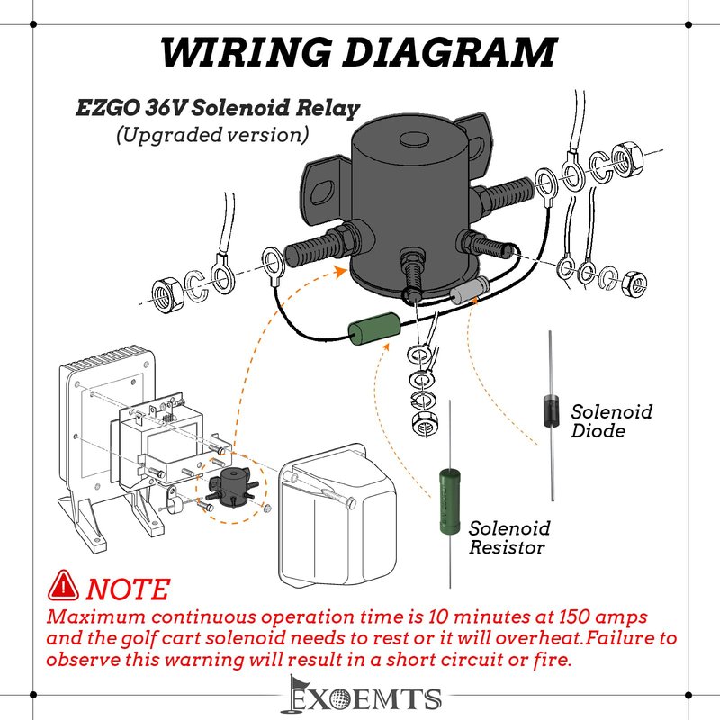 EZGO 36V Solenoid with Mount Bracket, #70 Series Continuous Duty Solenoid Relay for EZGO TXT&Marathon Electric Golf Cart, 4 Terminal Solenoids Relay with Resistor&Diode, OEM# 27855G01 11761G1 27805G02