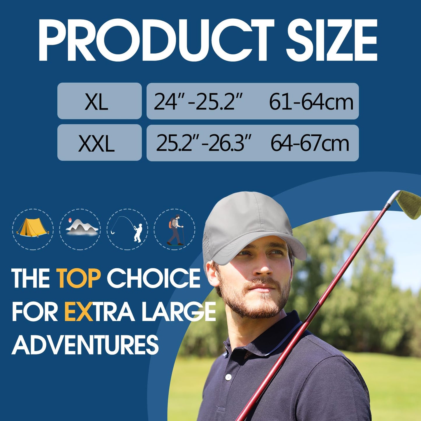 Shyyween 2 Pack Oversize XXL Baseball Cap, Breathable Mesh Quick Dry UPF50+ Cooling Touch Sweatband Running Big Head Golf Cap Black, Gray