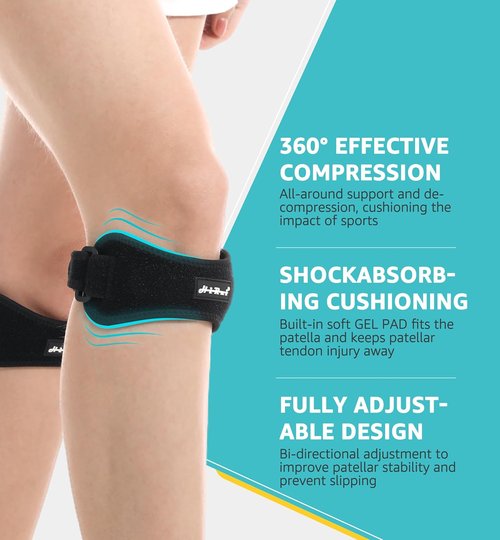HiRui Knee Brace - Gel Pad Patella Straps for Pain Relief | Support for Running, Basketball, and More (Black)