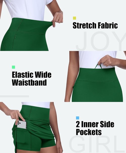 JoyGirl 16" Women's Golf Skirts - High Waisted Athletic Skorts with Zipper Pockets