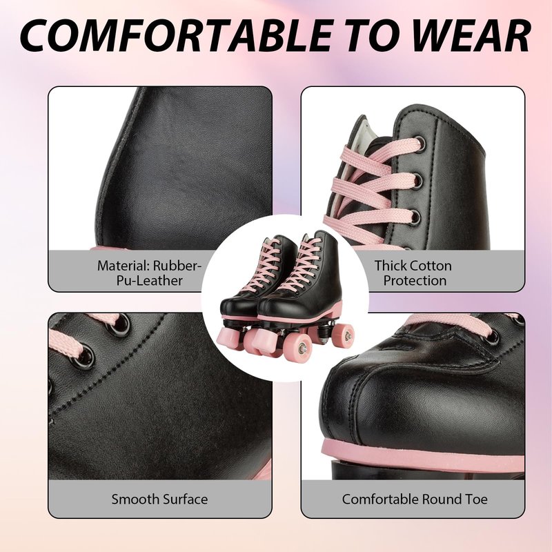 Silvertree Roller Skates for Women and Men PU Leather High-top Adult Roller Derby Skates Wheels Light Up Roller Skate Four-Wheel Shiny Roller Skate Unisex (US:7.5)