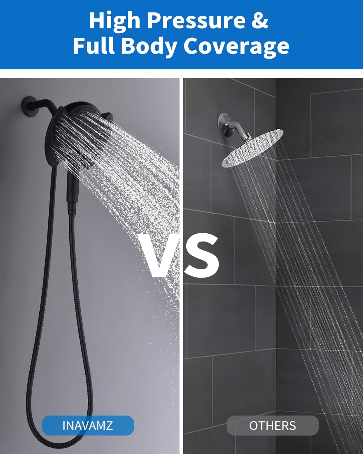 2.5GPM 7.2" Rainfall & Handheld Shower Head Combo with 60" Stainless Steel Hose