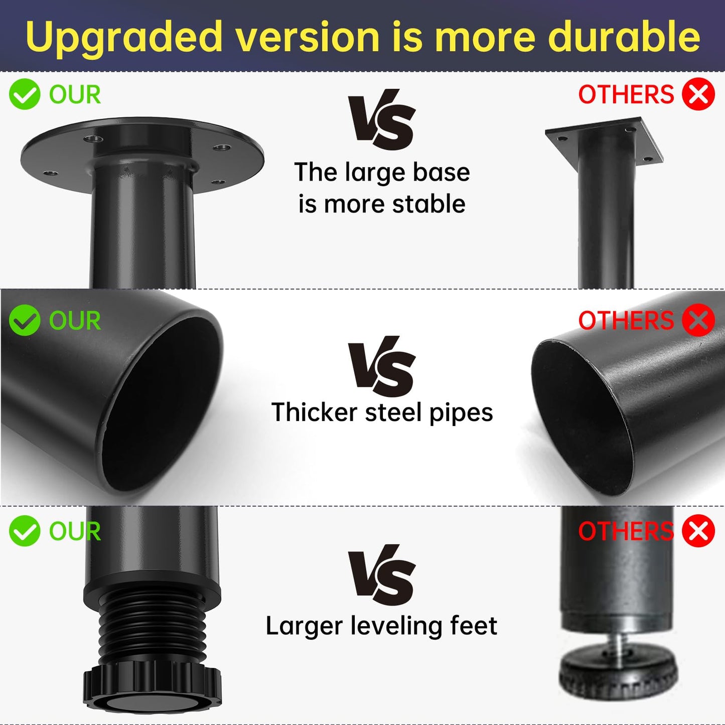 KOMOHOM Adjustable Furniture Leg Set 32~51 Inch, Adjustable Metal Table Leg， Home Office DIY Metal Desk Legs, for Computer Desk Dining Table Office Desk (4, Black)