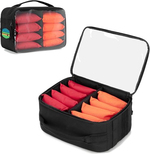 GOBUROS Cornhole Bag Carry Case - Holds Up to 8 Bags with Padded Divider & Portable Handle | Black