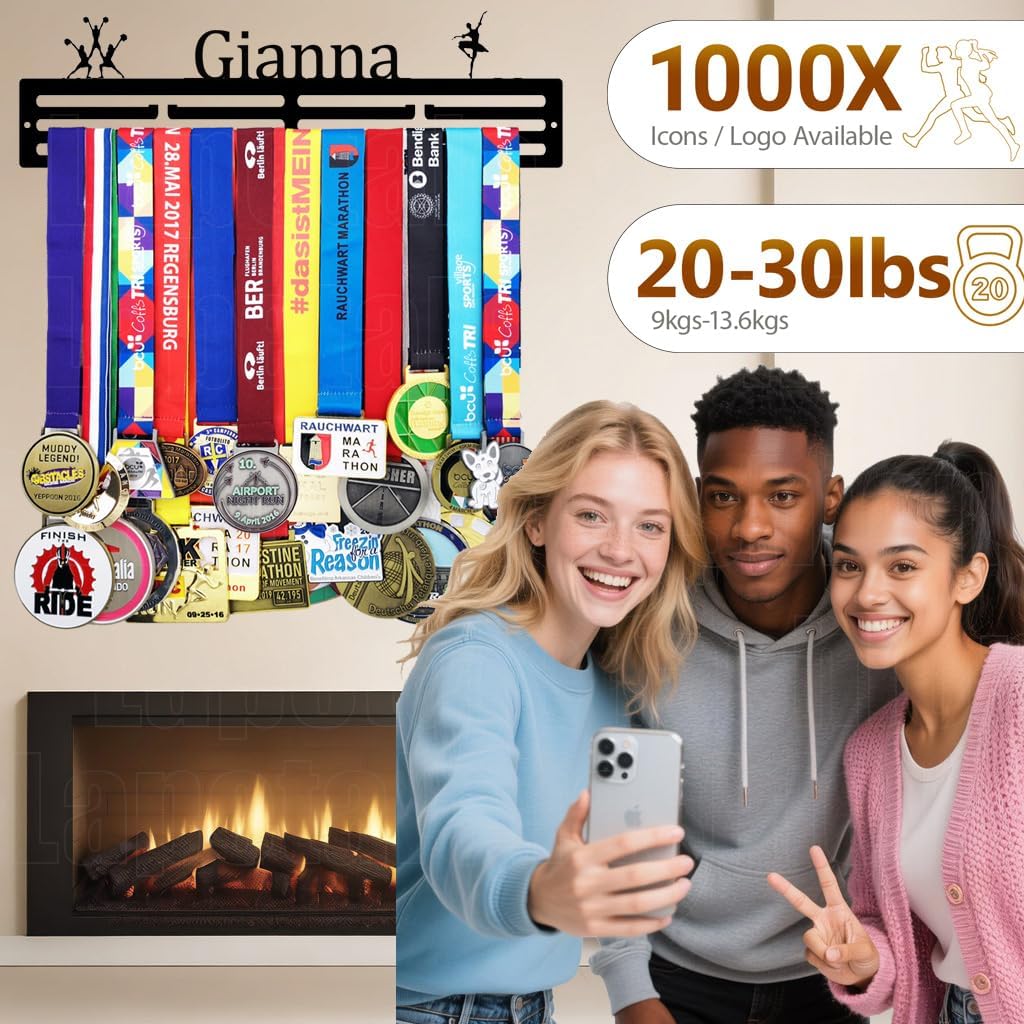 Skiennix Personalized Medal Holder - Custom Name Display Rack for 63 Awards Ribbons | Metal Wall Mount
