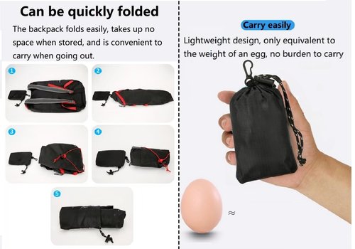 levayhill 16L Foldable Backpack & Bucket Hat 2 In 1 Combo, Lightweight packable Travel Set, Compact Daypack with Sun Hat (Black)