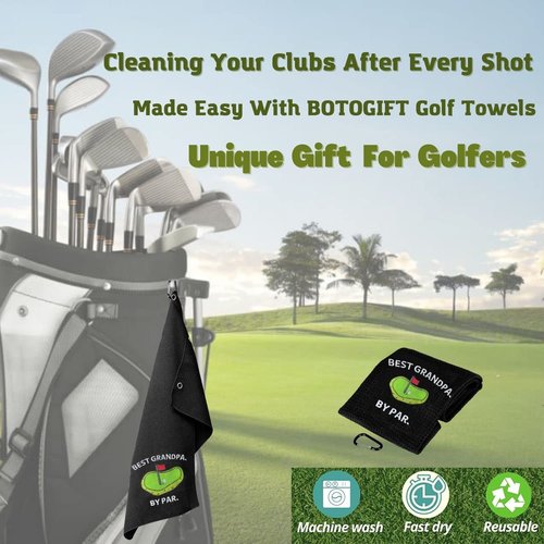 Golf Towels, Embroidered Funny Golf Towel - Golf Gifts for Men or Women, Golf Accessories for Men or Women, Best Grandpa by Par, Black