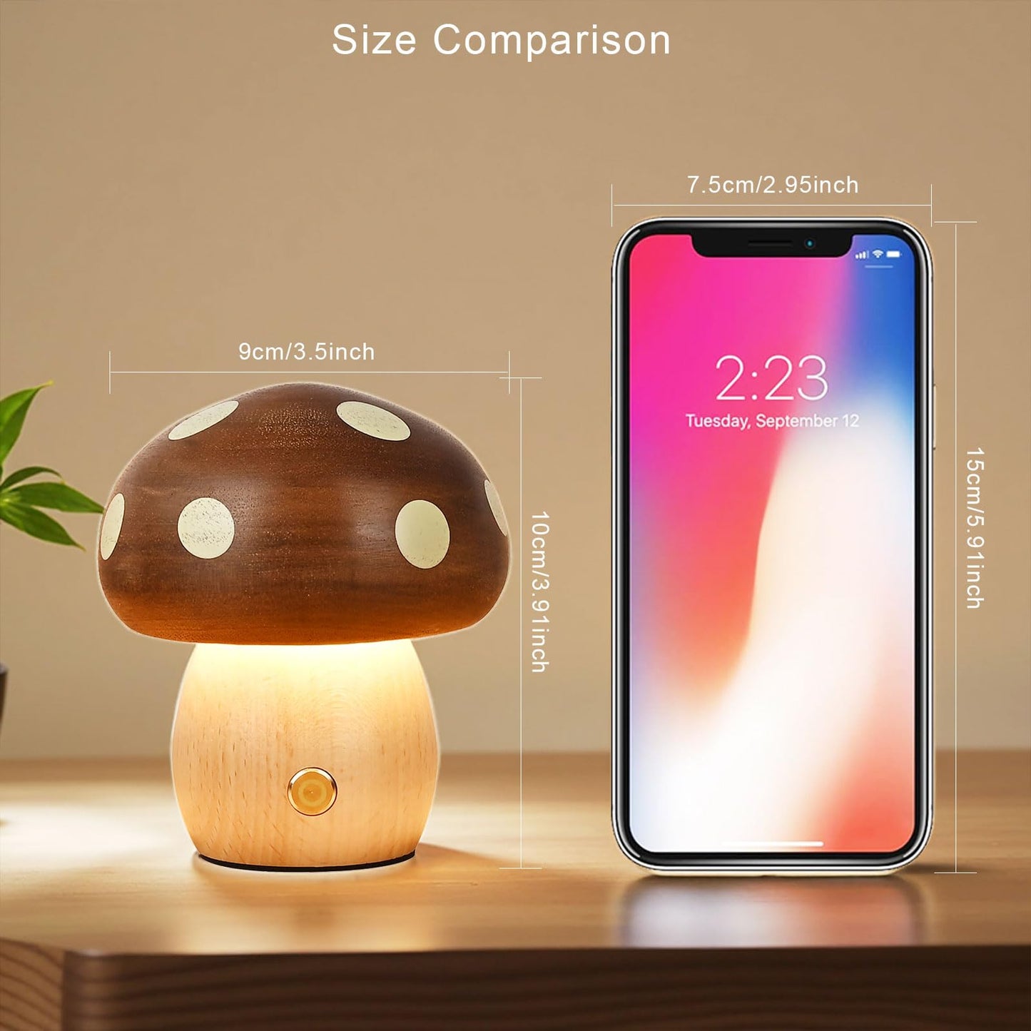 Moroommt Wood Mushroom Lamp, Rechargeable Small Bedside Lamp, Touch Mushroom Night Light Small lamp for nightstand, Portable Battery Operated Lights for Bedroom Kids Birthday Gifts