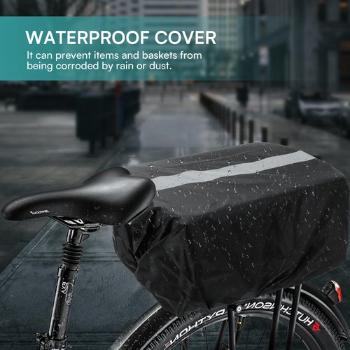 PIREKZUNT Folding Bike Rear Basket, Metal Ebike Basket Rear with PU Liner Bag and Waterproof Cover, Quick Release Design E Bike Frame for Men and Women Bicycle