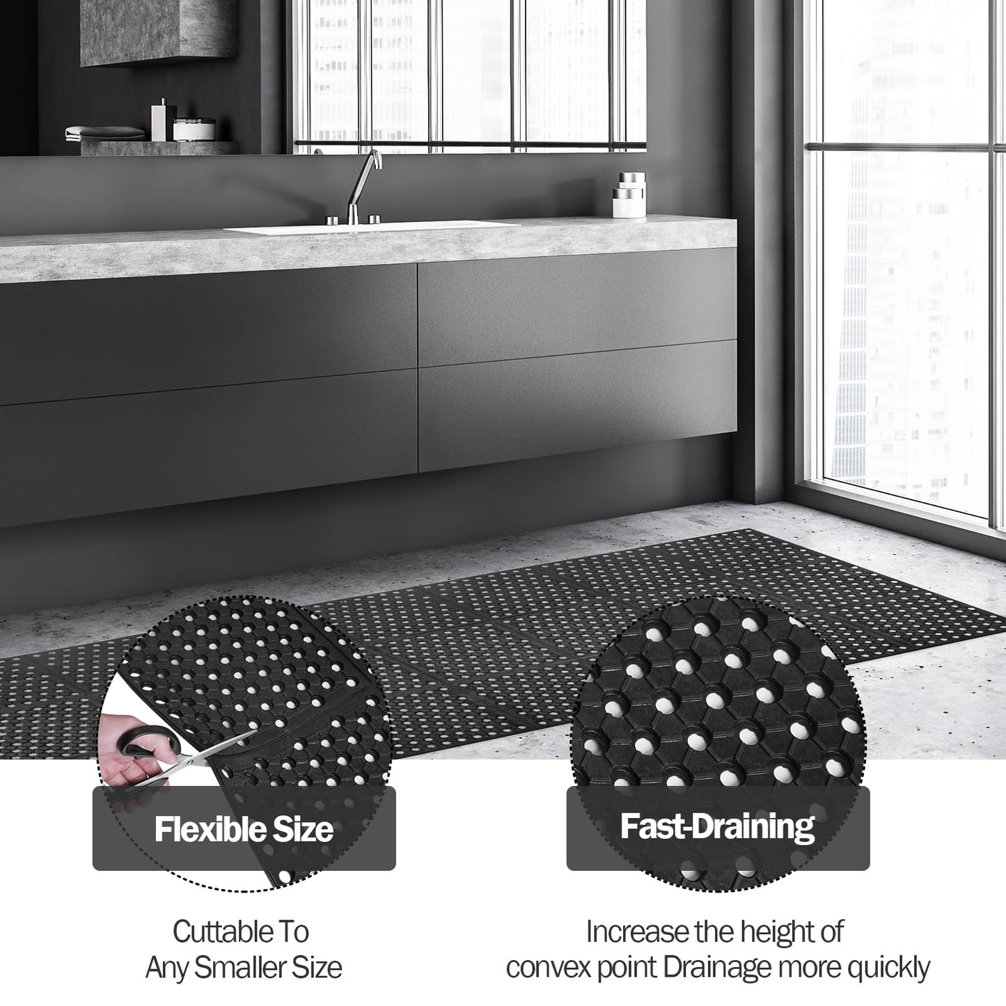 jxgzyy 83x35 Commercial Anti-Fatigue Drainage Rubber Matting Non-Slip Rubber Drainage Mat Commercial Kitchen Floor Mat Rubber Mat with Holes for Wet Area Use Black