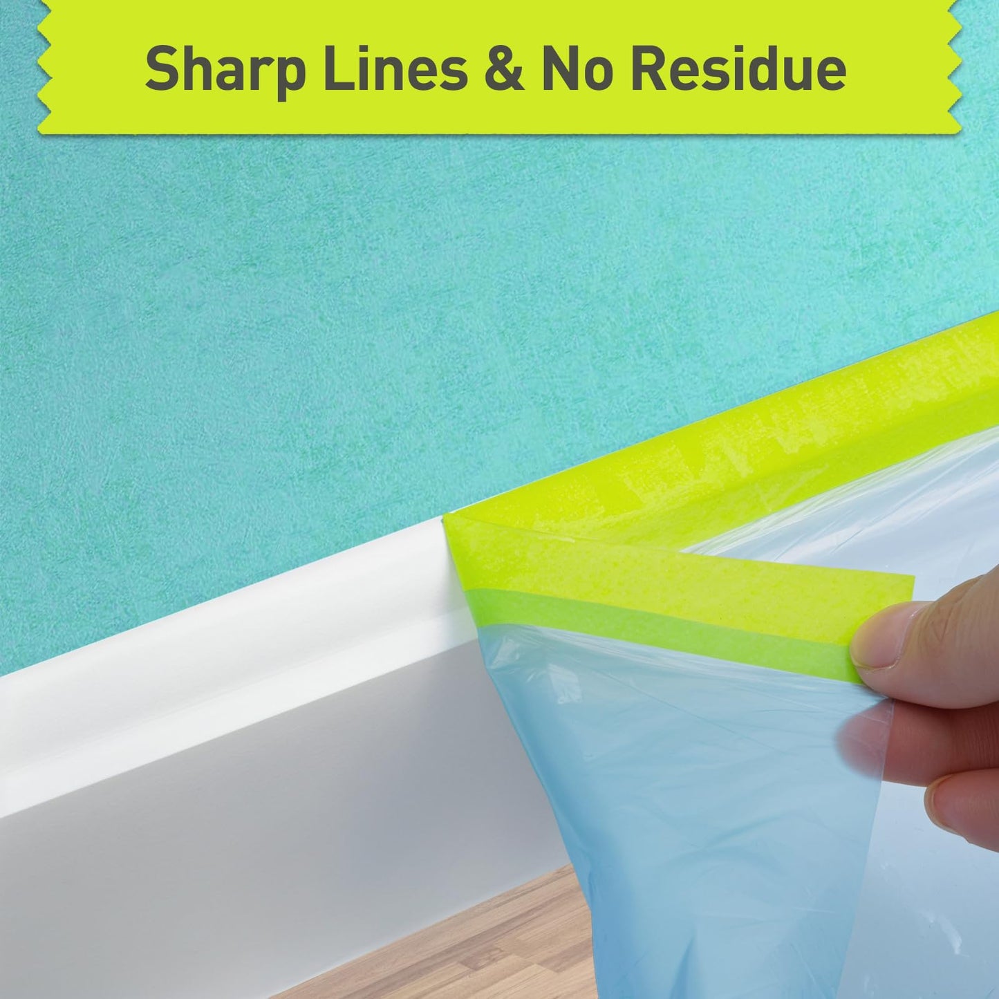 Pre-Taped Masking Film for Painting - 44" x 66' Painters Plastic Sheeting with Automotive Paint Tape and Drape for Covering Cars, Walls, Windows and Furniture Protection (1 Roll)