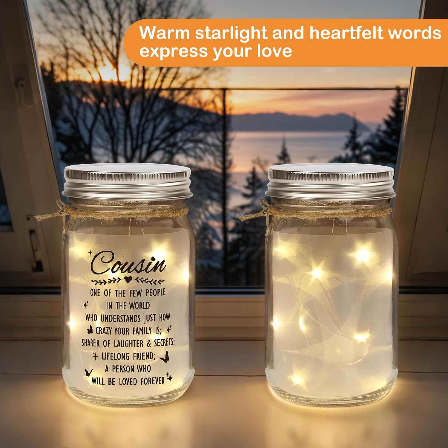 Cousin Gifts for Women Best Cousin Ever Gifts,Mason Jar Night Light Cousin Birthday Gifts for New Cousin Sister Thanksgiving Christmas Mothers Day