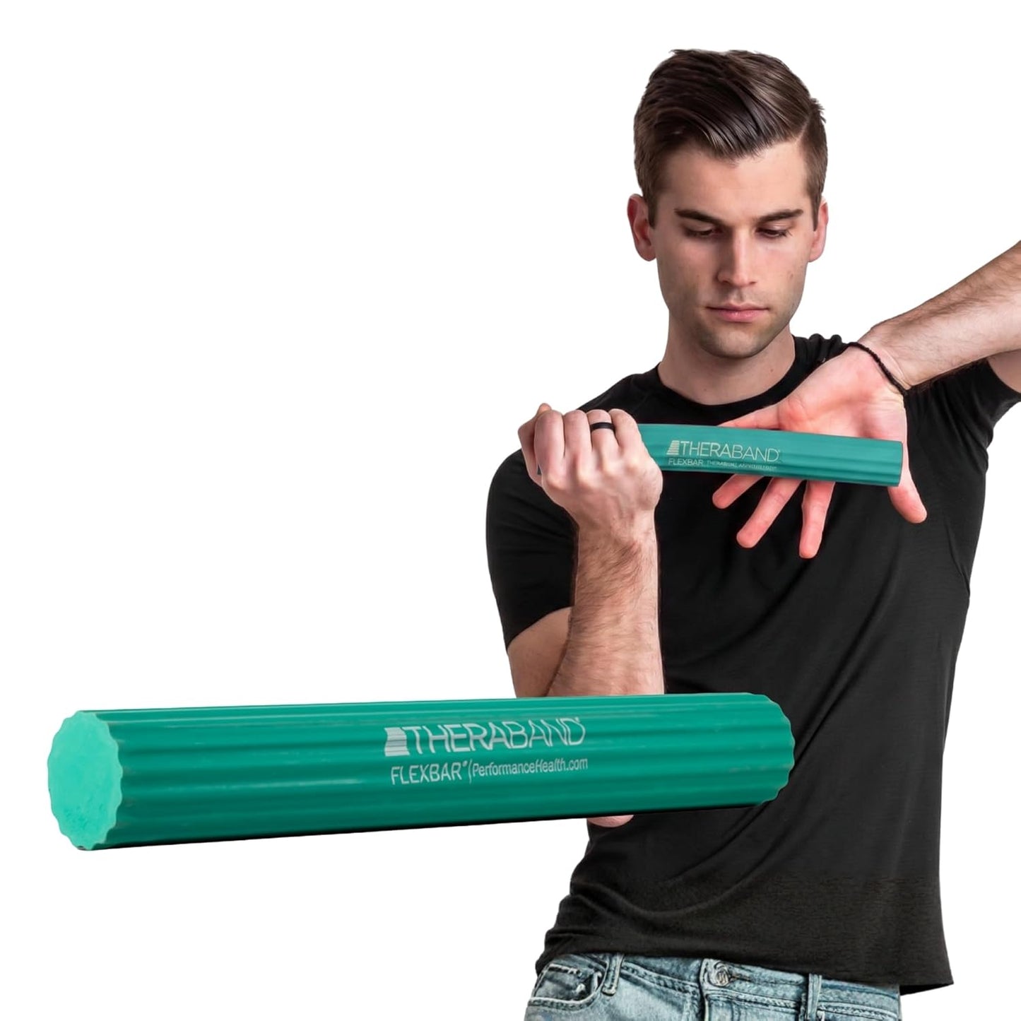 TheraBand FlexBar Resistance Bar - Medium Green Flex Therapy Tool for Wrist & Forearm Exercises