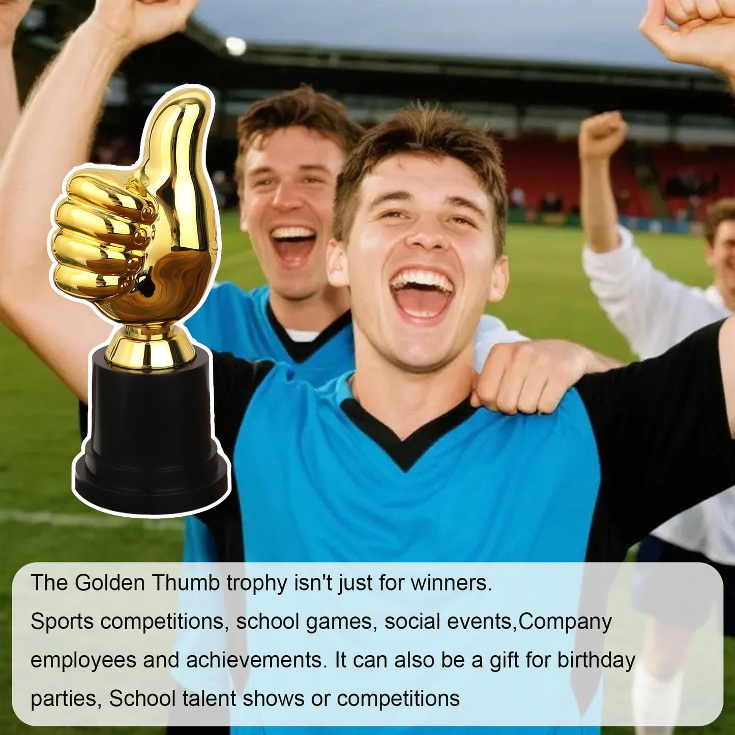 Gosknor Golden Thumbs Up Trophy, 13cm/5.12in Engraving Funny Plastic Winner Award Status Sculpture for Celebrations Sports Game Classroom Job Football Competition Rewards for Recognition Gift