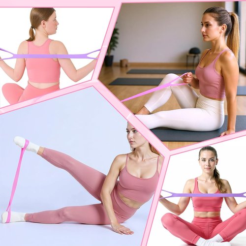 Gjinxi Resistance Bands - 2pcs Figure 8 Workout Bands with Handles for Arms & Legs | Portable Yoga & Pilates Equipment in Pink & Blue