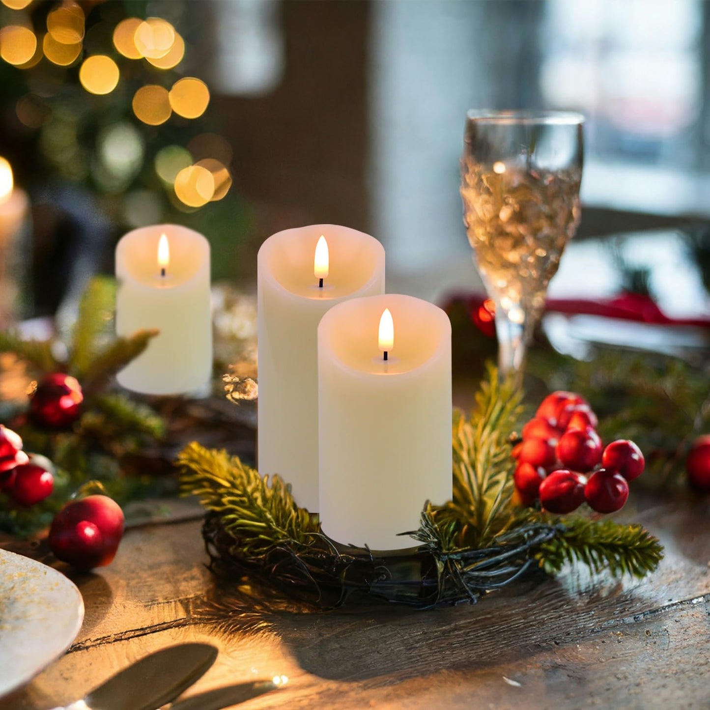 Warmhere Flickering Flameless LED Candles, Realistic Fake Candles Battery Operated with Remote and Timer, Ivory Real Wax Pillar Candle for Home Wedding Party Decorations, Set of 3, Φ 3" H 4" 5" 6"