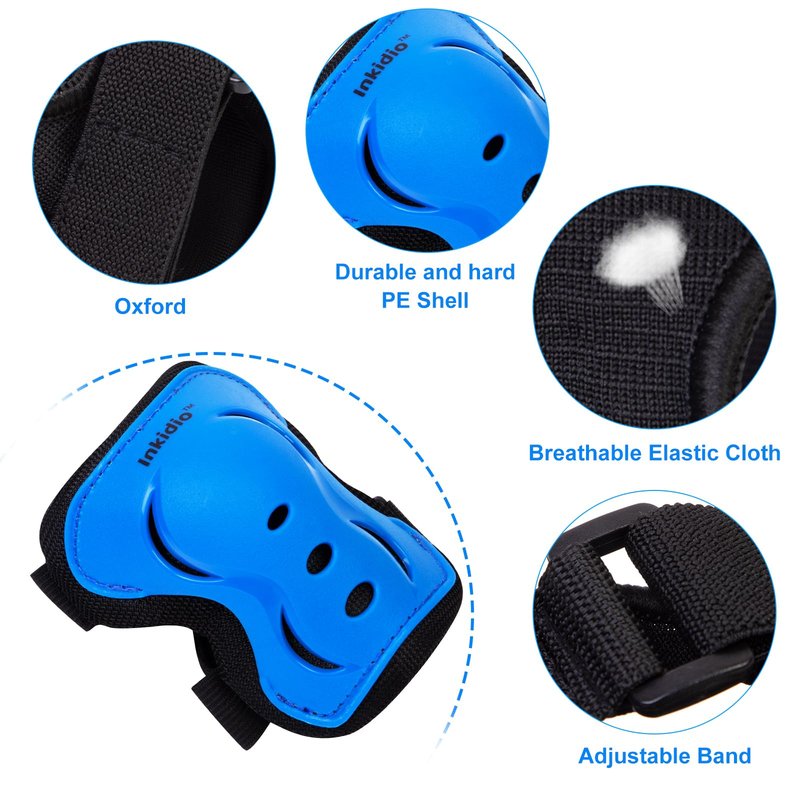Inkidio Knee Pads for Kids Protective Gear Set with Knee Pads Elbow Pads and Wrist Guards Ideal for Girls Boys Skating Skateboard Scooter Bike (X-Small, Blue)