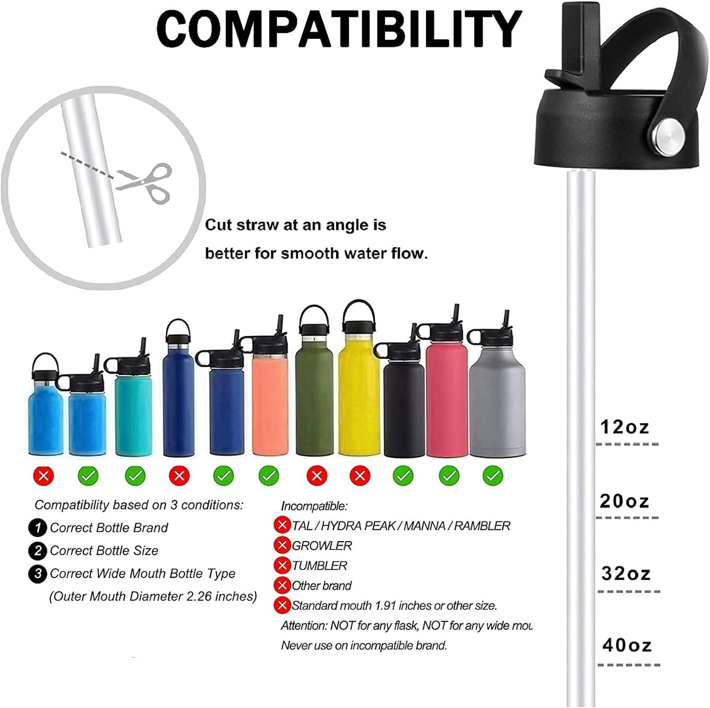 LLCJYYCY Lids Straw for Hydroflask Wide Mouth 20 32 40 oz, Flex Straw Lid Fit for Hydro Flask Sports Water Bottles, Flexible Handle Replacement Lid Straws Cap Top Accessories