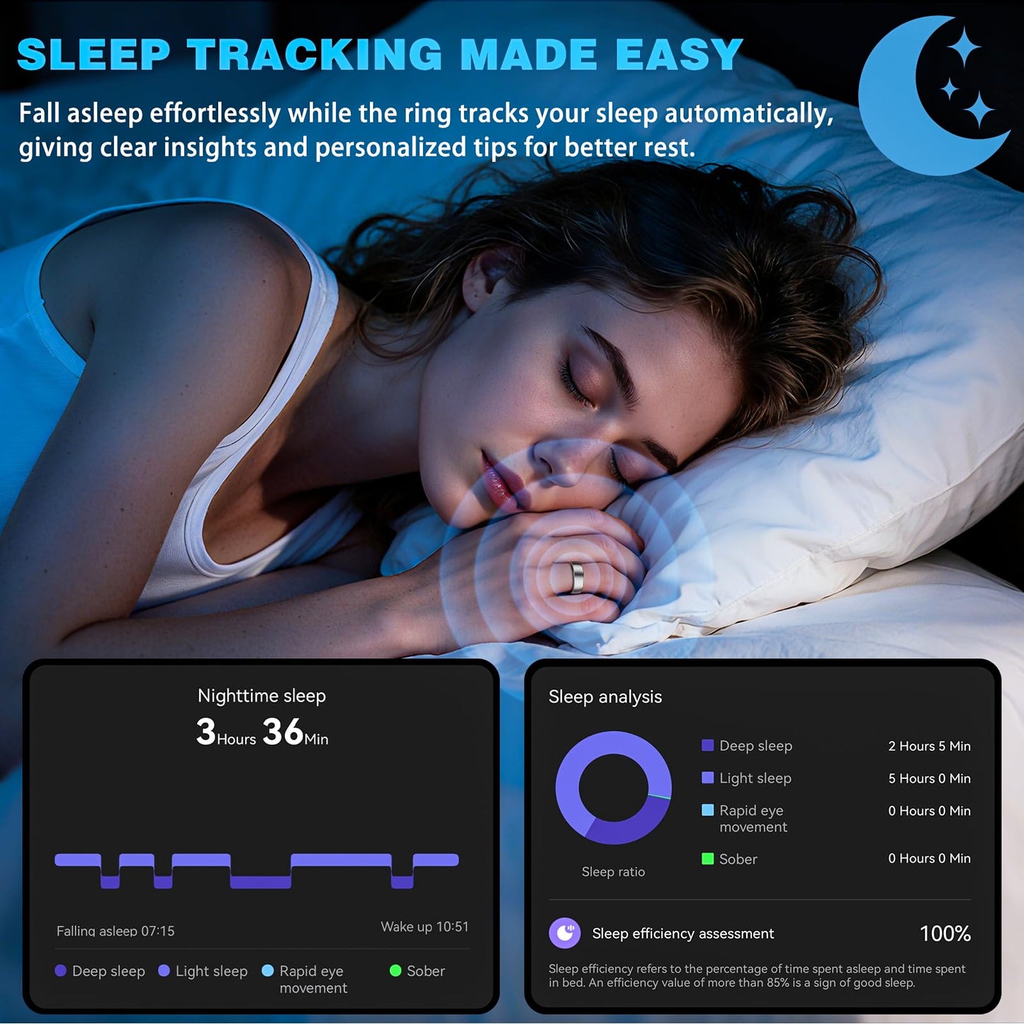 S SECRETTOP Smart Ring Fitness Tracker for Women - Health Heart Rate Ring with Sleep Monitoring, SpO2 Tracking, No Subscription Fee, Family Care (Silver 9)