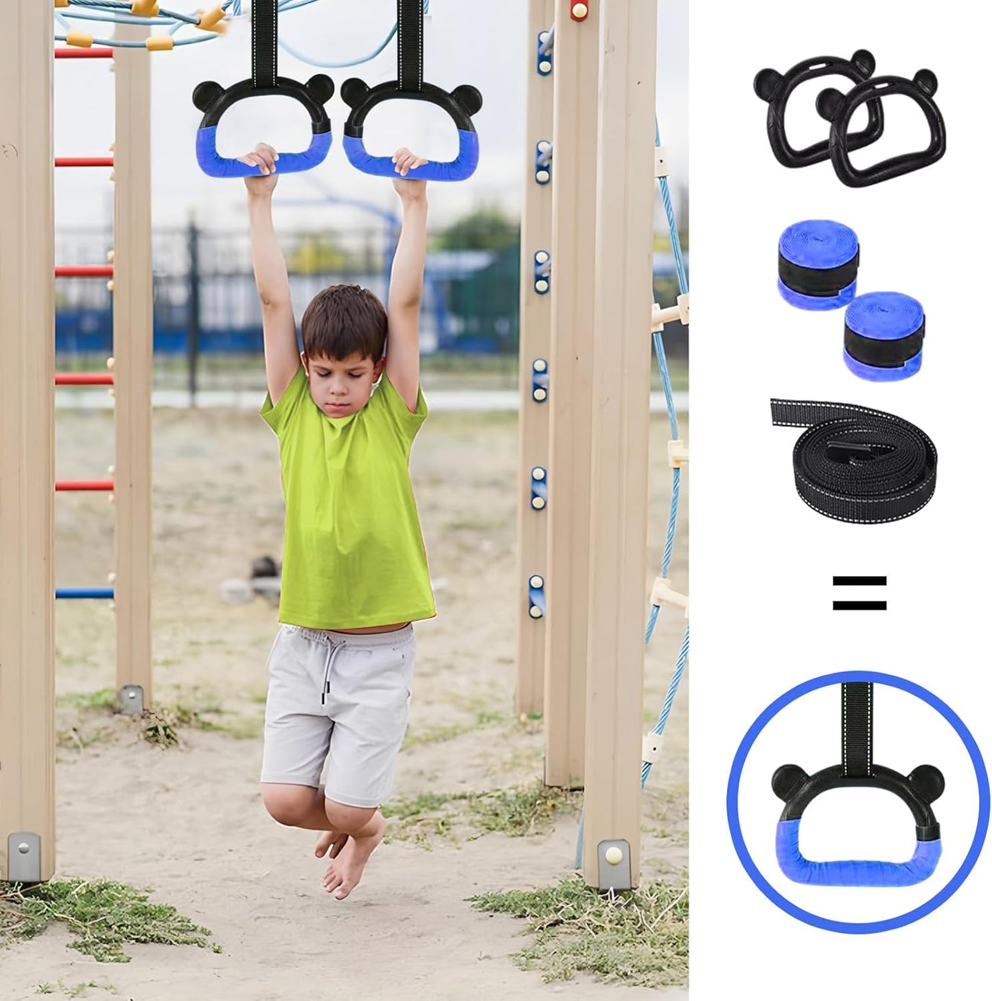 Skiennix Kids Gymnastics Rings - Adjustable Strap Strength Training for Home Fitness | Durable & Safe