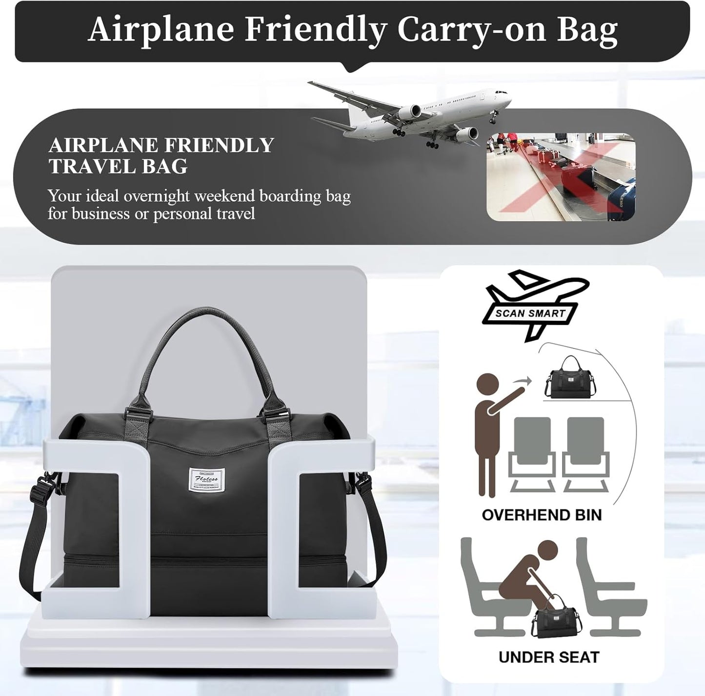 Skiennix Travel Duffel Bag - Stylish Overnight Weekender with Shoes Compartment | Medium Size