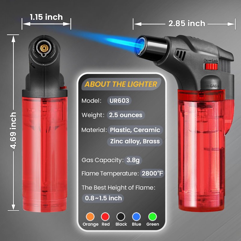8 Pack Torch Lighters Butane Refillable Lighter Single Jet Flame Windproof Torch Multi Utility Mini Gas Lighter Blow Torch Lighters for Candle Fireplace Camping Grill BBQ Kitchen(No Fuel)
