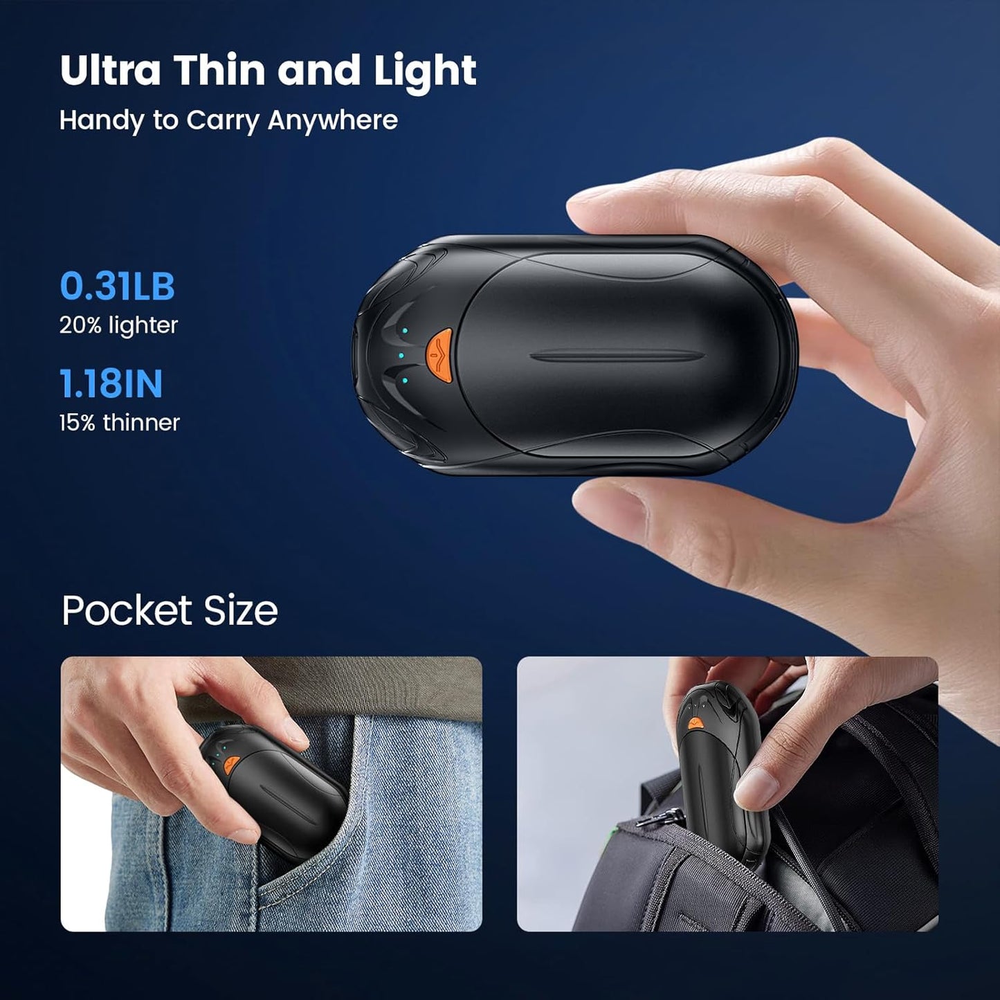 Skiennix Rechargeable Hand Warmers - 6000mAh Portable Electric Heater | 20 Hours of Warmth, 2-Pack