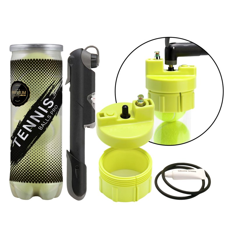 BALL RESCUER: Tennis Ball Pressurizer Premium Kit - Converts Compatible Tennis Ball Container to a 30 psi Pressurizer & Extends Ball (Includes Maintenance Kit, Compatible Container & Pump)