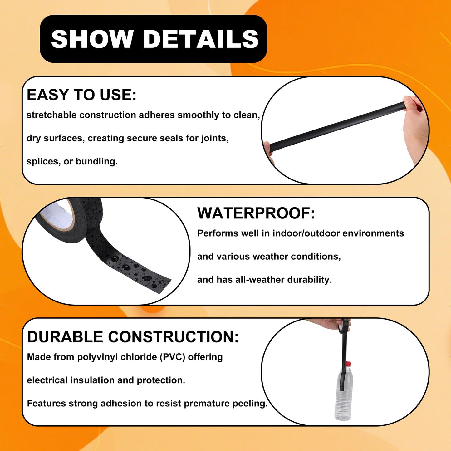 LINSIRON Wire Harness Tape 10 Rolls 3/4Inch*60Ft PVC Electrical Insulation Wrap Heat Resistant Waterproof Wiring Loom Cable Protection Self Adhesive Black