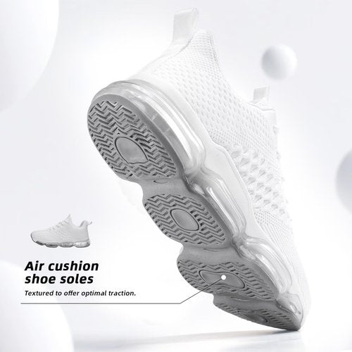 Pozvnn Mens Air Cushion Running Shoes Fashion Casual Walking Tennis Sneakers Non Slip Breathable Trail Sport Gym White 10