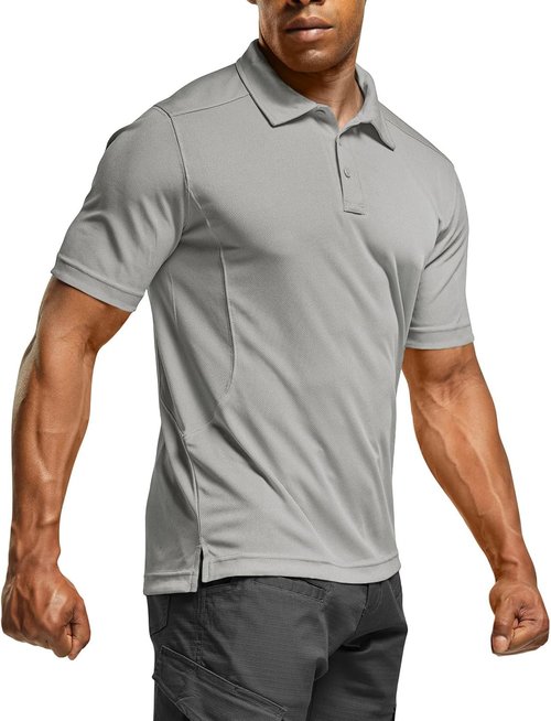 CQR Men's Tactical Polo Shirt - Quick Dry, Lightweight & Breathable | Short Sleeve UPF 50+ Outdoor Golf Shirt