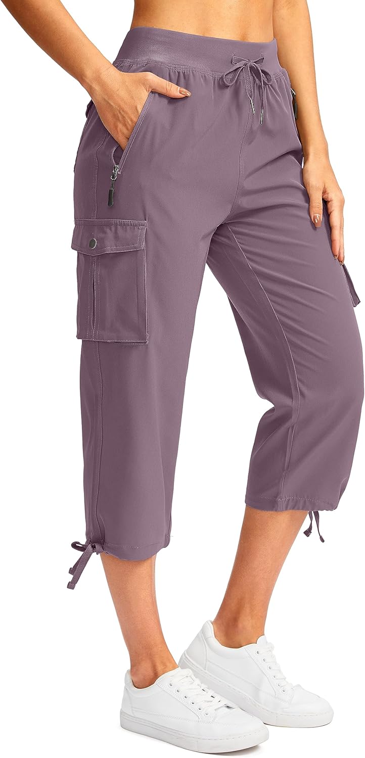 Soothfeel Women's Cargo Capris Pants - Lightweight Quick-Dry Travel & Hiking | 6 Pockets, Casual Summer Style