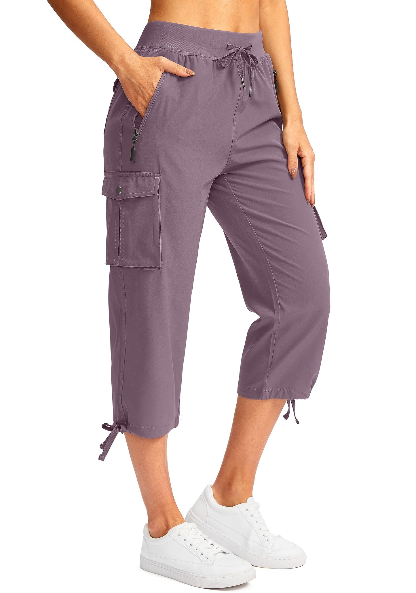 Soothfeel Women's Cargo Capris Pants with 6 Pockets Lightweight Quick Dry Travel Hiking Summer Pants for Women Casual (Purple, 3XL)