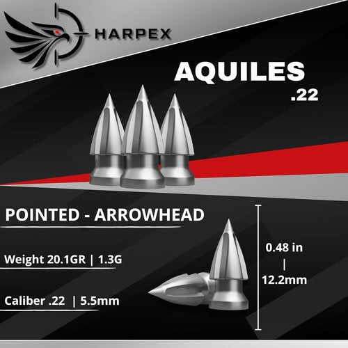 Harpex Aquiles .22 Cal Airgun Pellets - 20.1 Grain Pointed Arrow Head Design for Precision Shooting | 200 Count