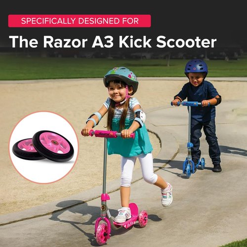 AlveyTech 125 mm Wheels for the Razor A3 Kick Scooter, Black Wheel Pink 5-Spoke Hub (Set of 2)