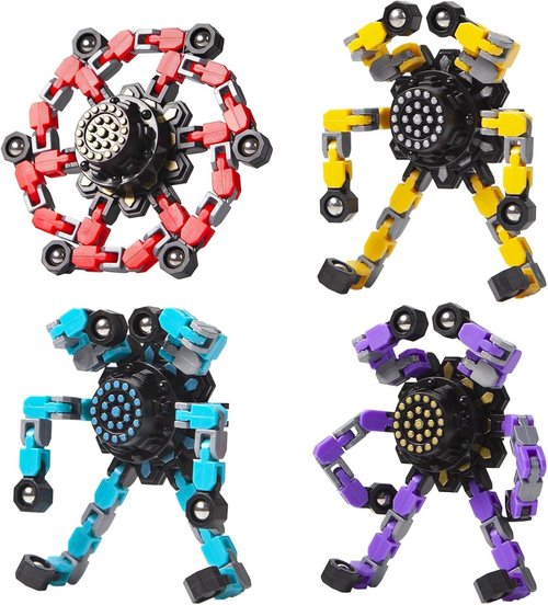 Gokeey Transformable Fidget Spinners - 4 Pcs Stress Relief Sensory Toys for Kids & Adults | Perfect for Ages 8-13