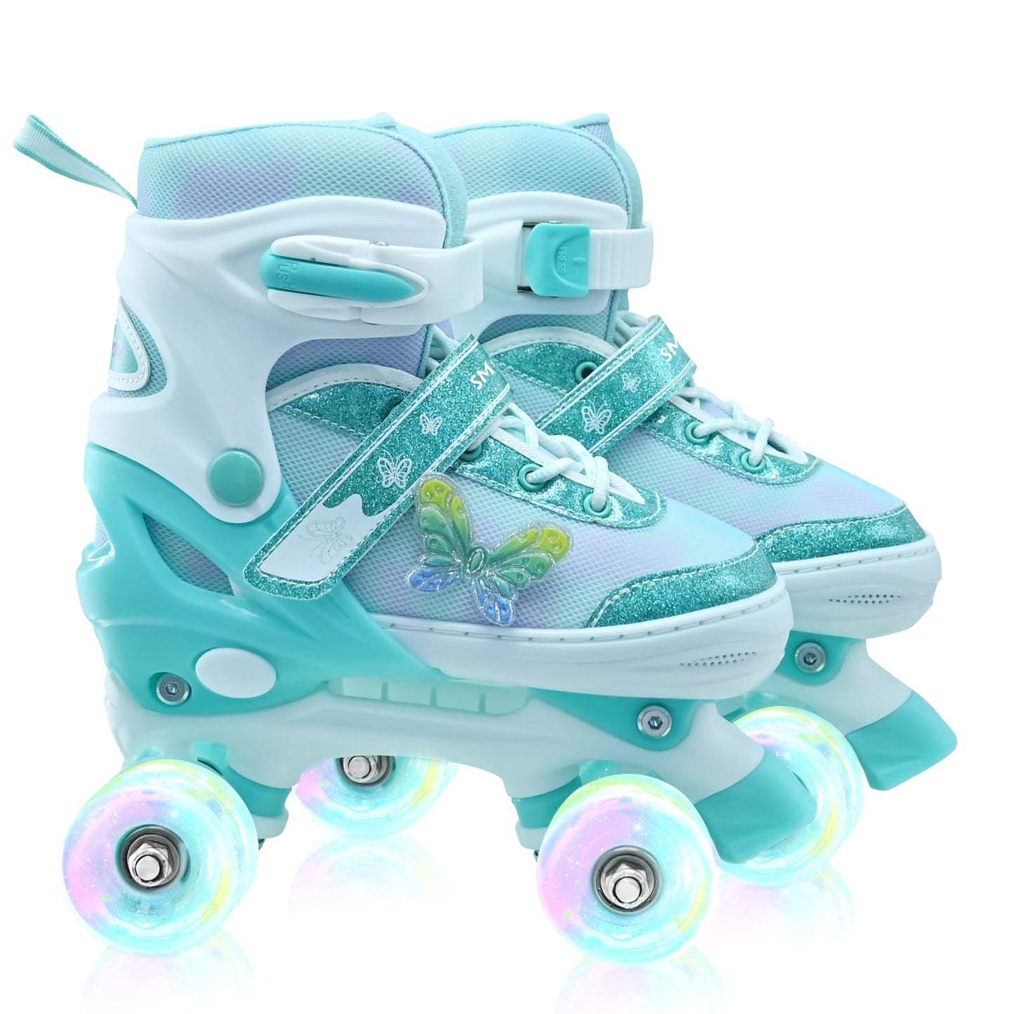 SMOOJOY Kids Roller Skates for Girls-Outdoor 4 Size Adjustable Butterfly Quad Rollerskates for Indoor Ages 3-15 Years Beginners Children's Birthday Gift with Light Up Wheels patines para niñas Indoor