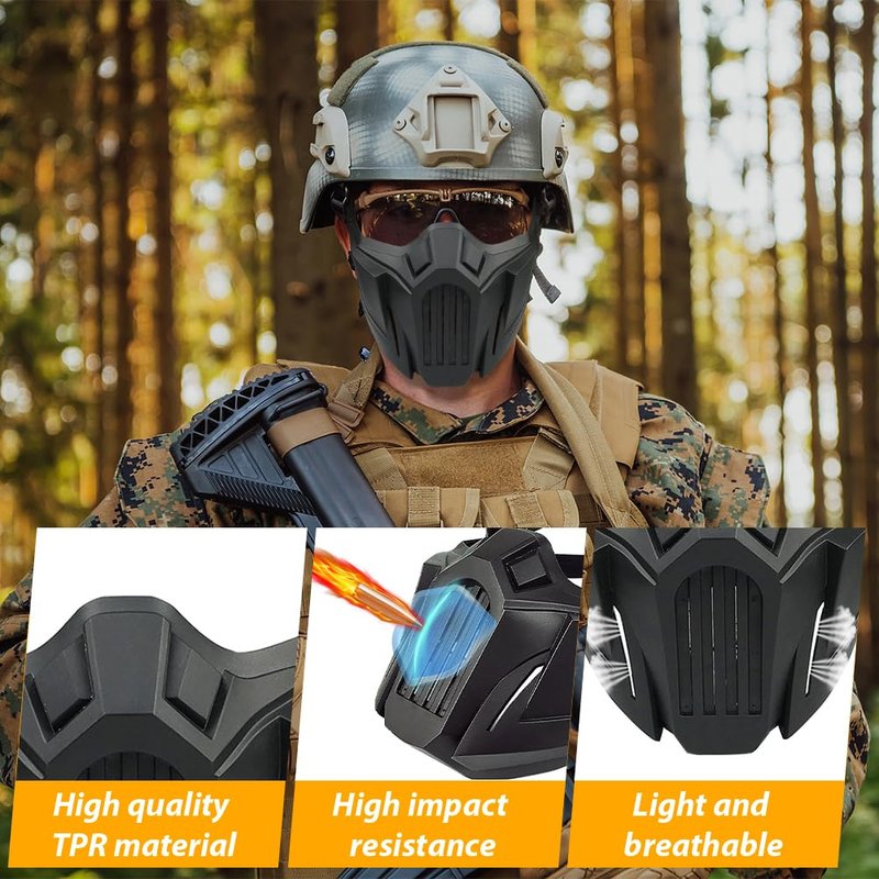 AOUTACC Airsoft Half Face Masks, Creative Half Face Protective Mask Outdoor Game Costume Sports Masks for Adult Men Women CS Hunting Paintball (Black)
