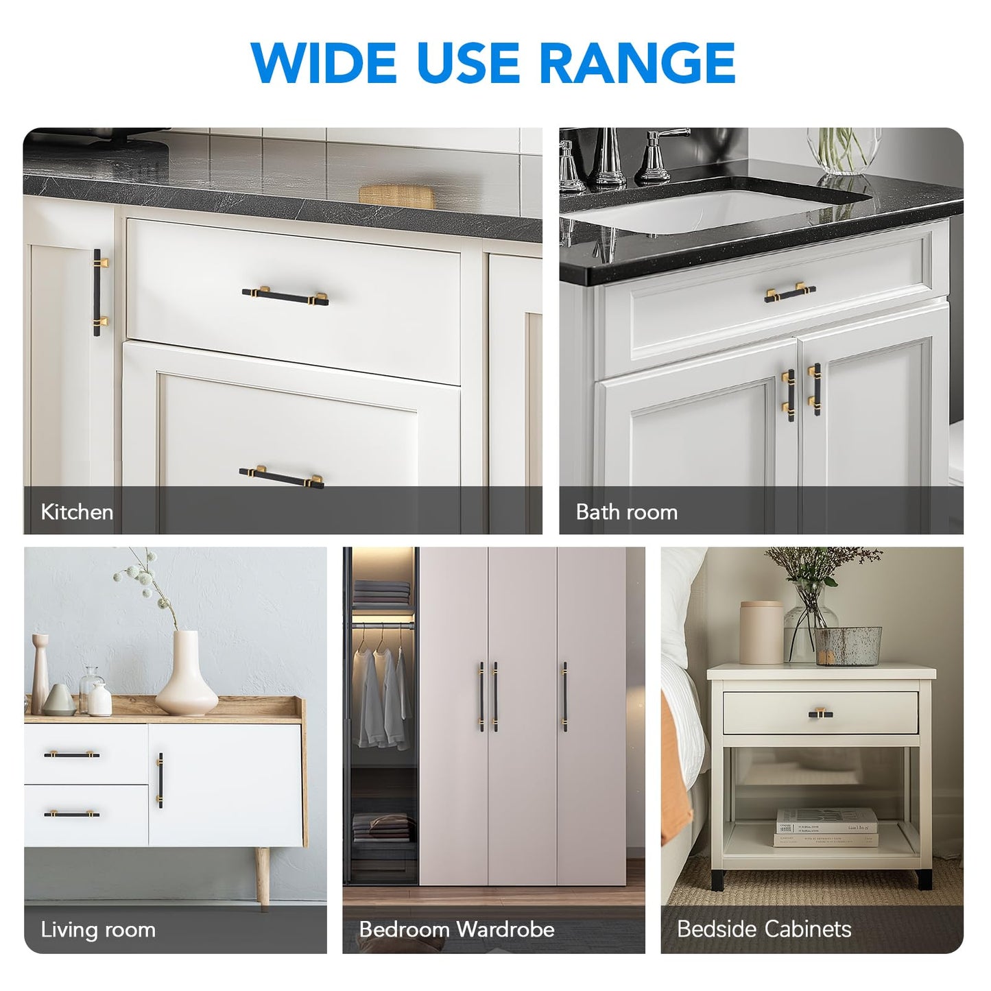 HOME EDIT 30 Pack 5 inch Black & Gold Cabinet Handles Square Zinc-Alloy Pulls for Kitchen Dresser Closet and Bathroom Cabinets Hardware