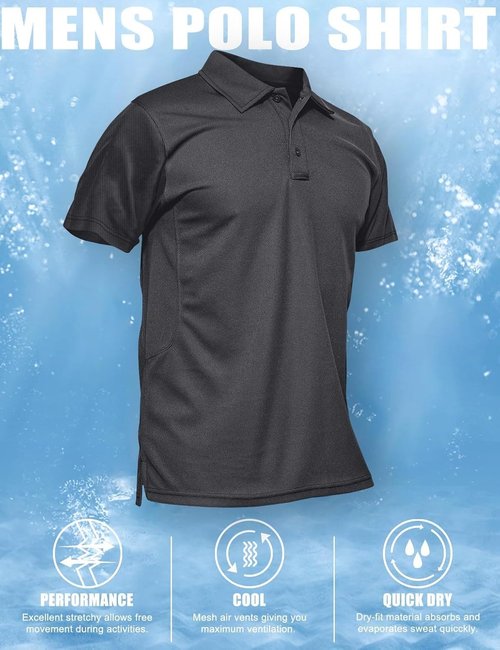 MAGCOMSEN Men's Quick Dry Tactical Polo Shirt - Performance Short Sleeve Golf Jersey in Pique Fabric