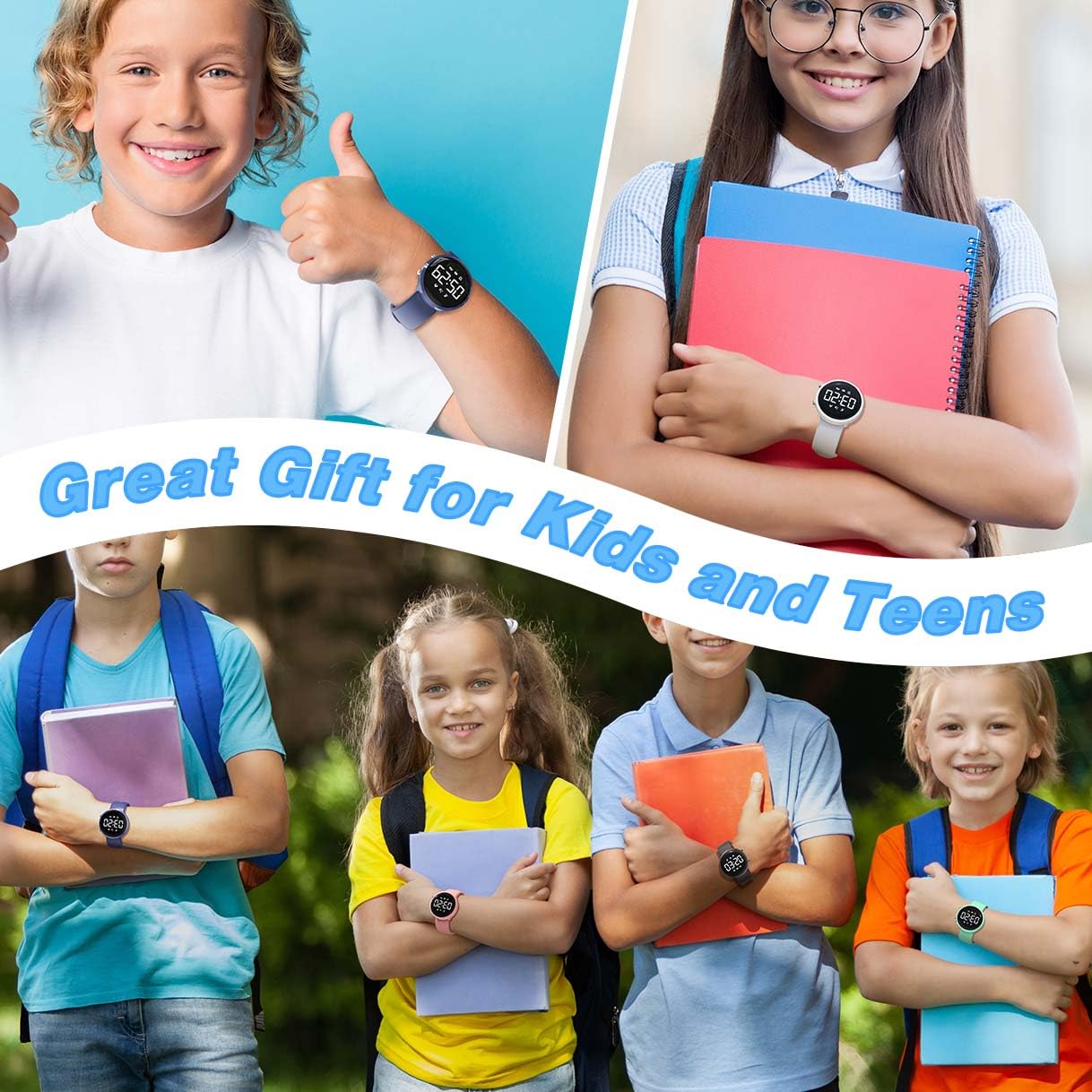 Focwony Kids Fitness Tracker Watch, Digital Steps Counter, Boys Girls Waterproof Wristwatch with Step Counting/Distance/Calories/Stopwatch/Alarm Clock, Great Xmas Gift for Children (Black)