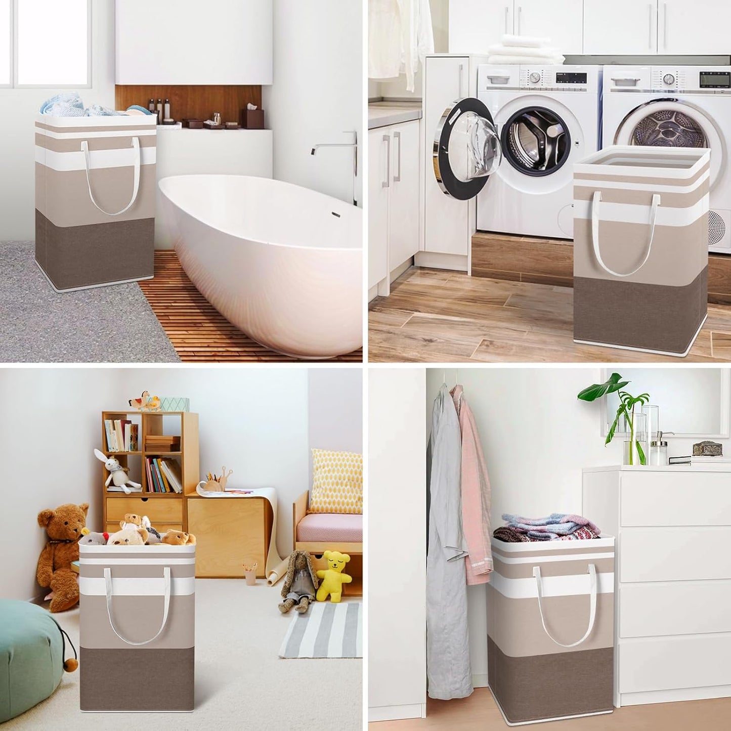 Waterproof 100L Laundry Basket Set - Collapsible Freestanding Hamper with Extended Handles - 2-Pack Gradient Grey for Clothes & Toys