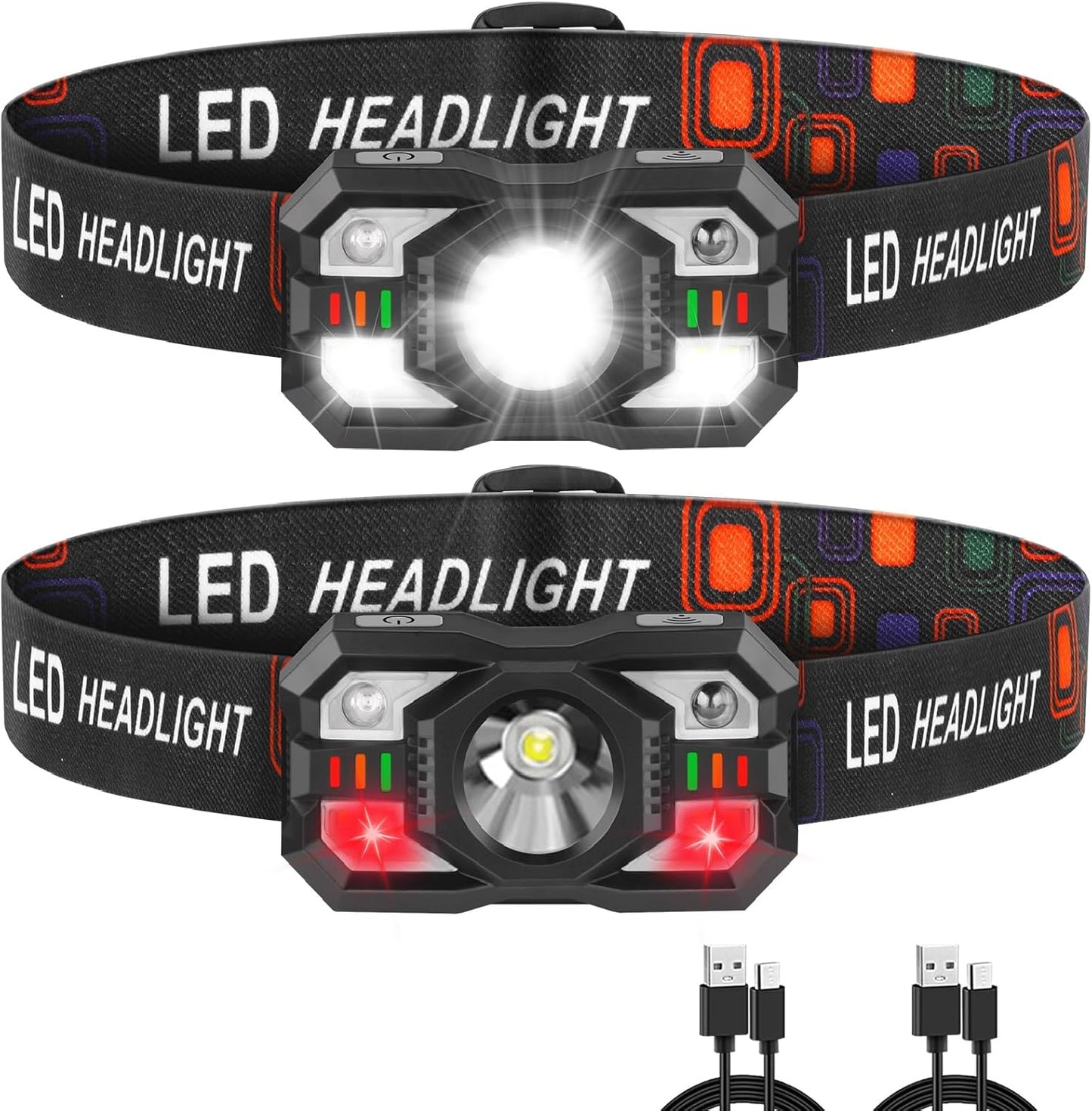 Staaricc Rechargeable LED Headlamp - Motion Sensor & Red Light | 2-Pack for Running, Camping, Hunting