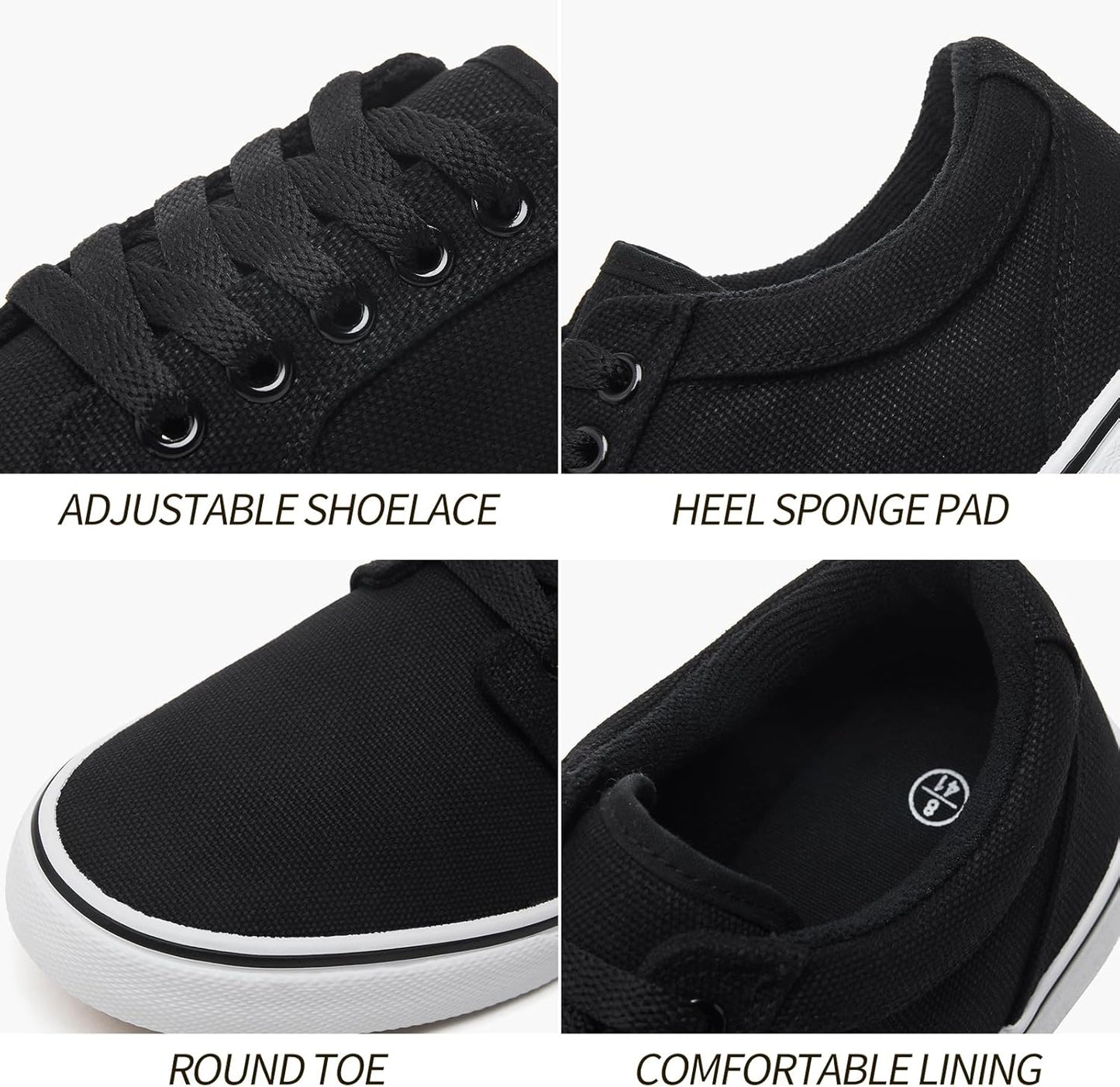 BENPAO Men's Casual Sneakers - Stylish Low Top Lace-Up Canvas Shoes in All Black