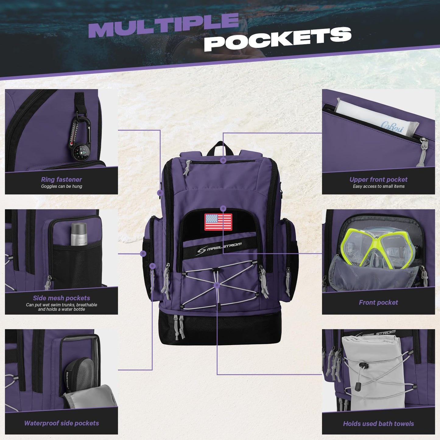 Maelstrom Waterproof Swim Backpack, Gear Sports Bag With Shoe Compartment