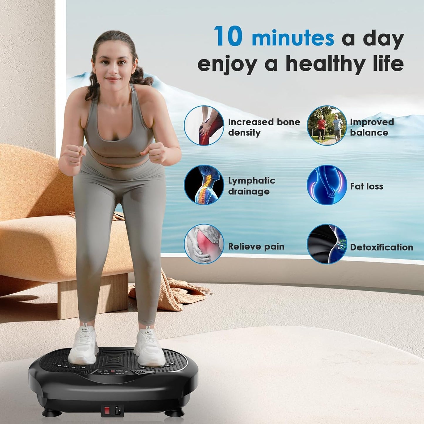 Natini Vibration Plate Exercise Machine - Whole Body Workout for Weight Loss | Lymphatic Drainage with Remote & Bands