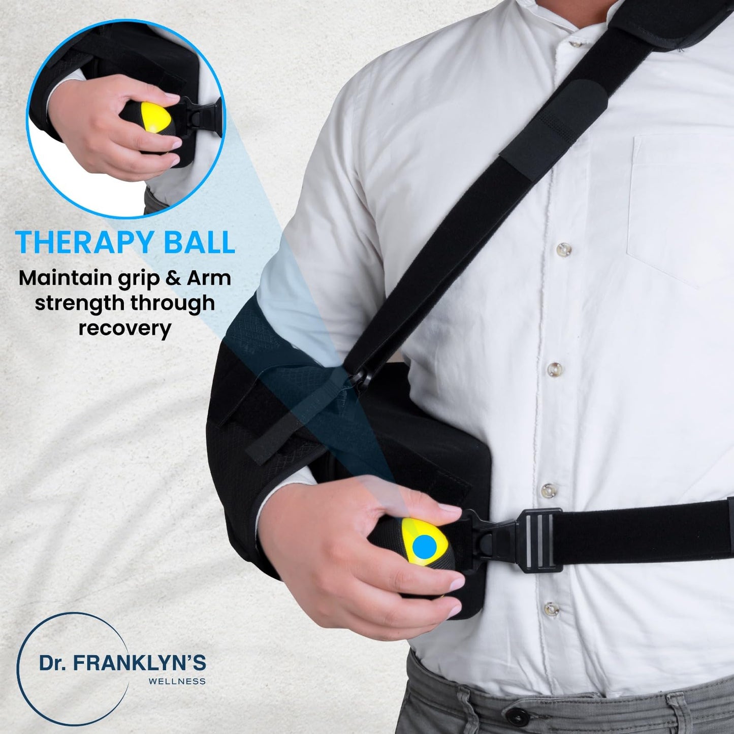 DR FRANKLYN'S Arm Sling Shoulder Immobilizer for Rotator Cuff Pain Relief, Surgery & Broken Arm- Shoulder Abduction Pillow for Injury Support - Brace Includes Pockets-Foam Stress Ball and Wedge